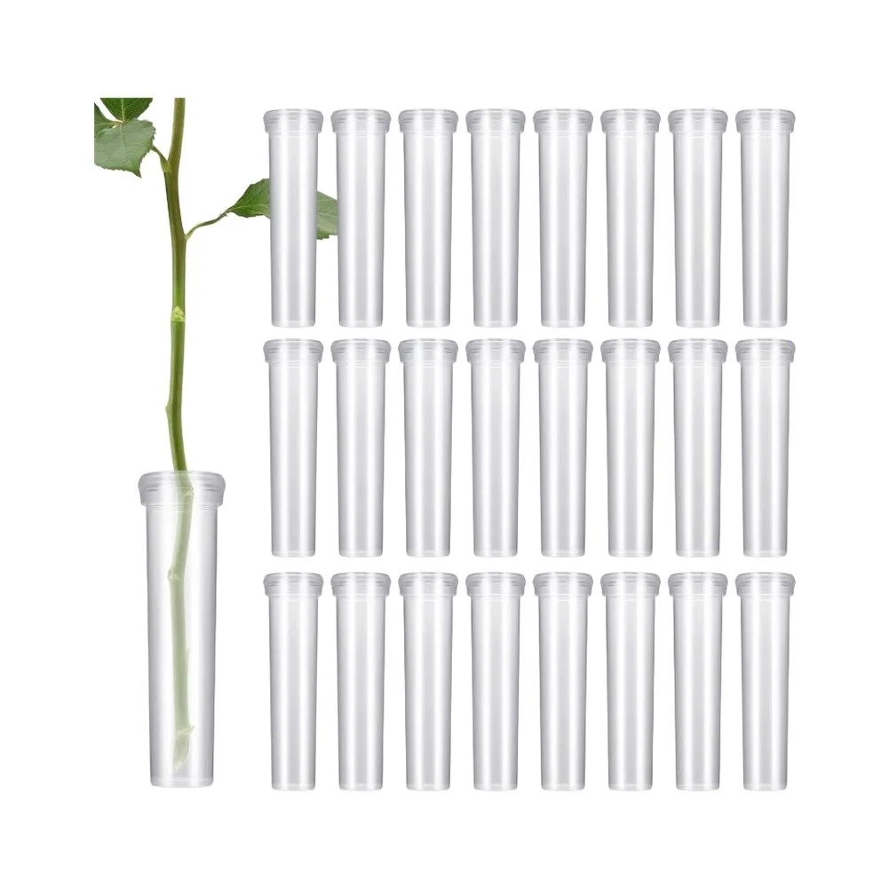 50 pcs or 100 pcs Transparent Plastic Flower Tubes with Cap for Water Holding Floral Design and Craft Projects