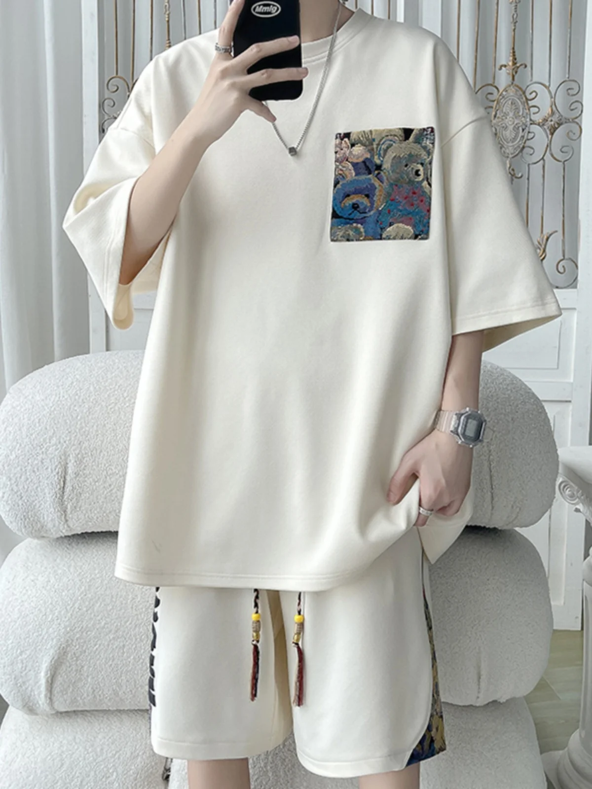 

Летний молодежный комплект из ледяного шелка: футболка с коротким рукавом и спортивные шорты для мальчиков, модный, стильный, японский дизайн, из полиэфирного волокна