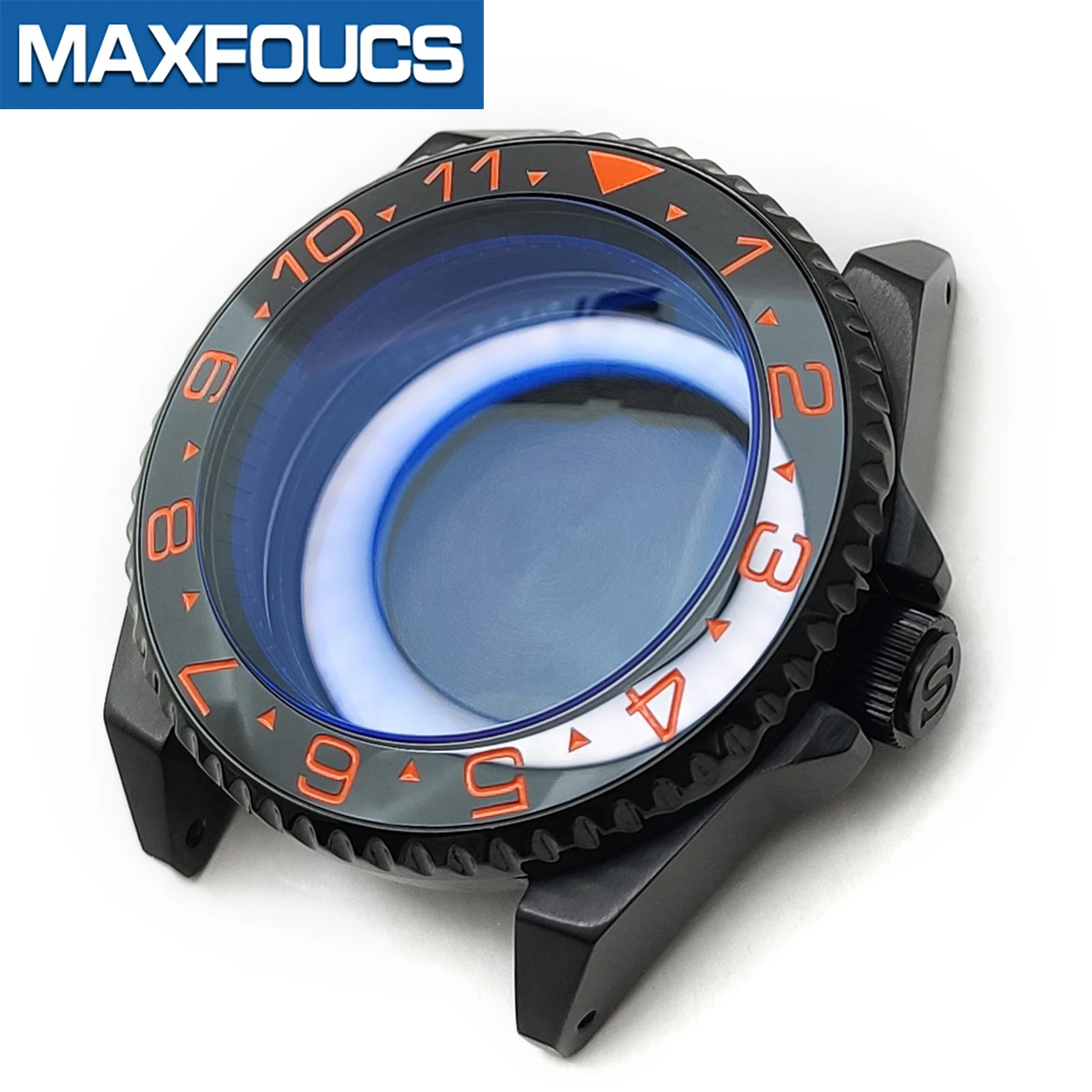 Samurai glänzendes schwarzes Edelstahl-Uhrengehäuse SKX MOD NH35 NH34 mit 3'O-Uhrkrone, Saphirglas, individuelles Zubehör – Detail 18
