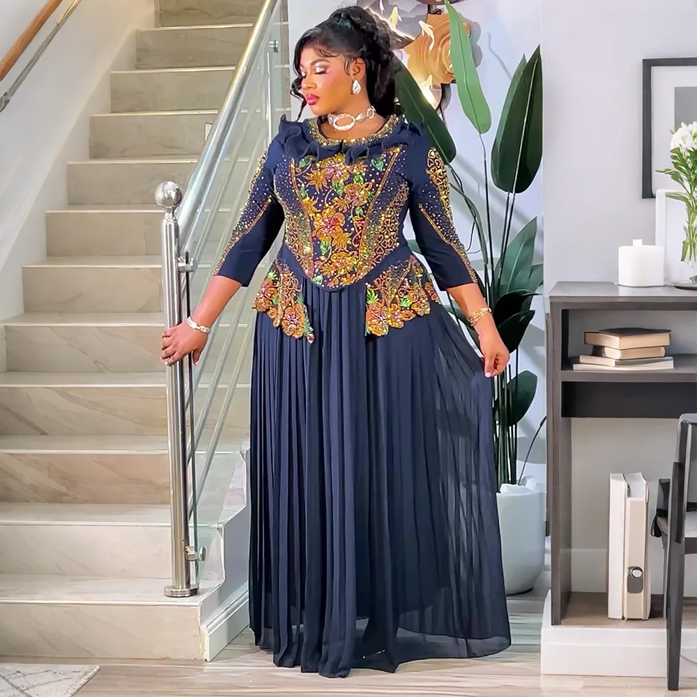 

African Dresses for Women Dashiki Diamond Luxury Turkey Wedding Evening Party Long Dress Plus Size Ladies Africa Clothing
