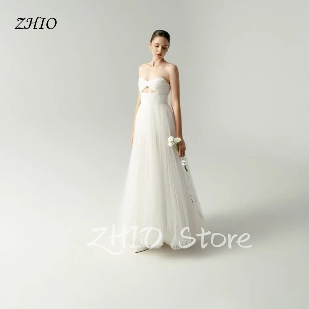 

ZHIO Simple Tulle A-Line Evening Dress Sweetheart Criss-Cross Bridals Gowns Korea Wedding Dresses Photos Shoot Customized