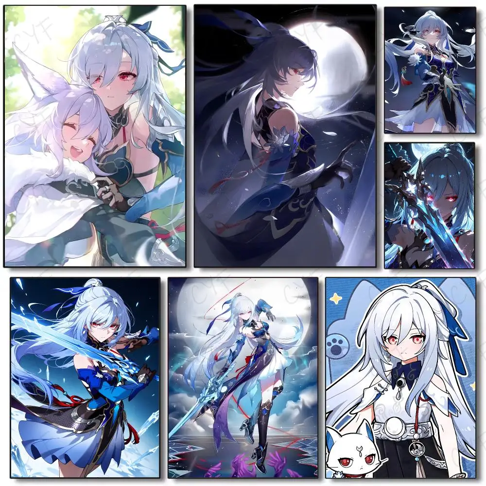 swordsman icecharacter H-Honkai: Star Rail Jingliu Poster Painting Wall Art Mural for Living Room Home Decor and Gifts