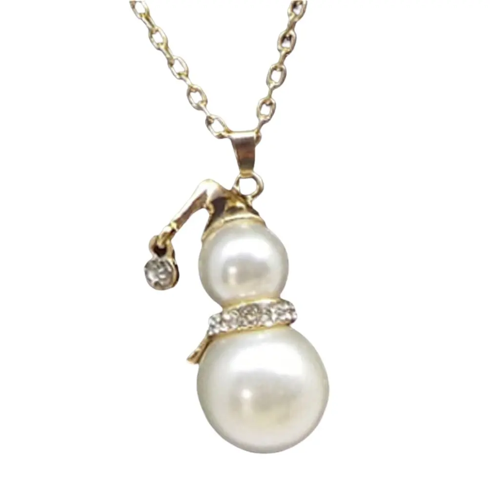 Vintage Simulated Pearl Jewelry Diamond and Pearl Snowman Shape For Women Crystal Necklace Fashion Costume Gift