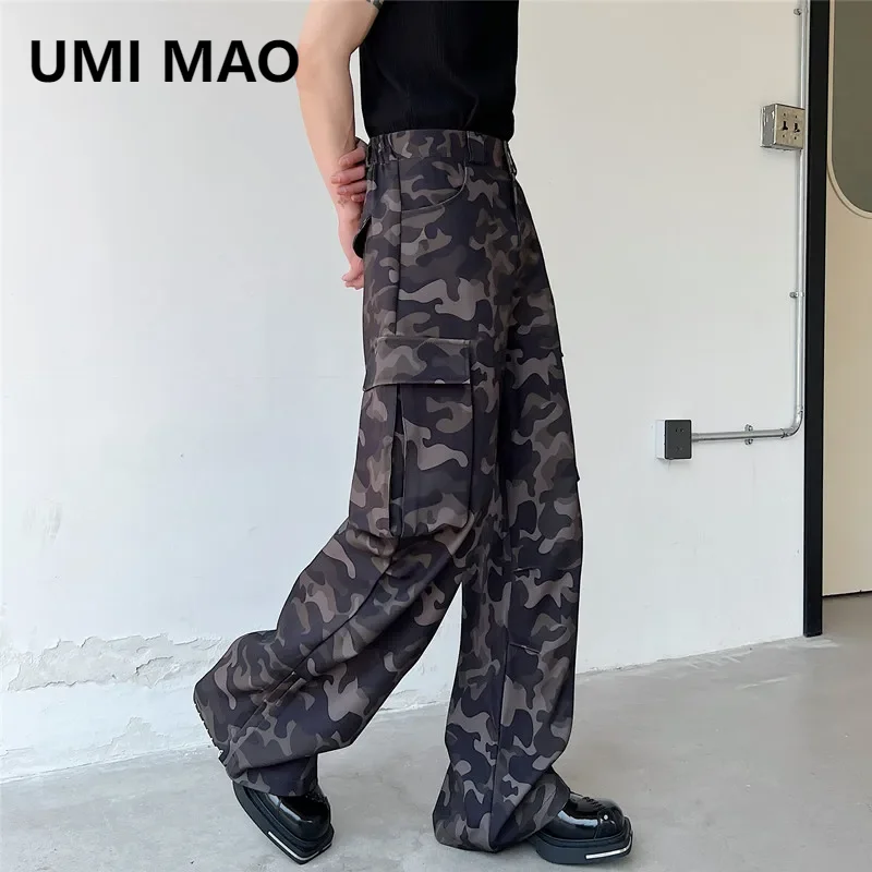 

UMI MAO Camouflage Wide Leg Pants Y2K 2024 New Korean Version Long Pant Men's Straight Leg Casual Floor Mopping Trousers