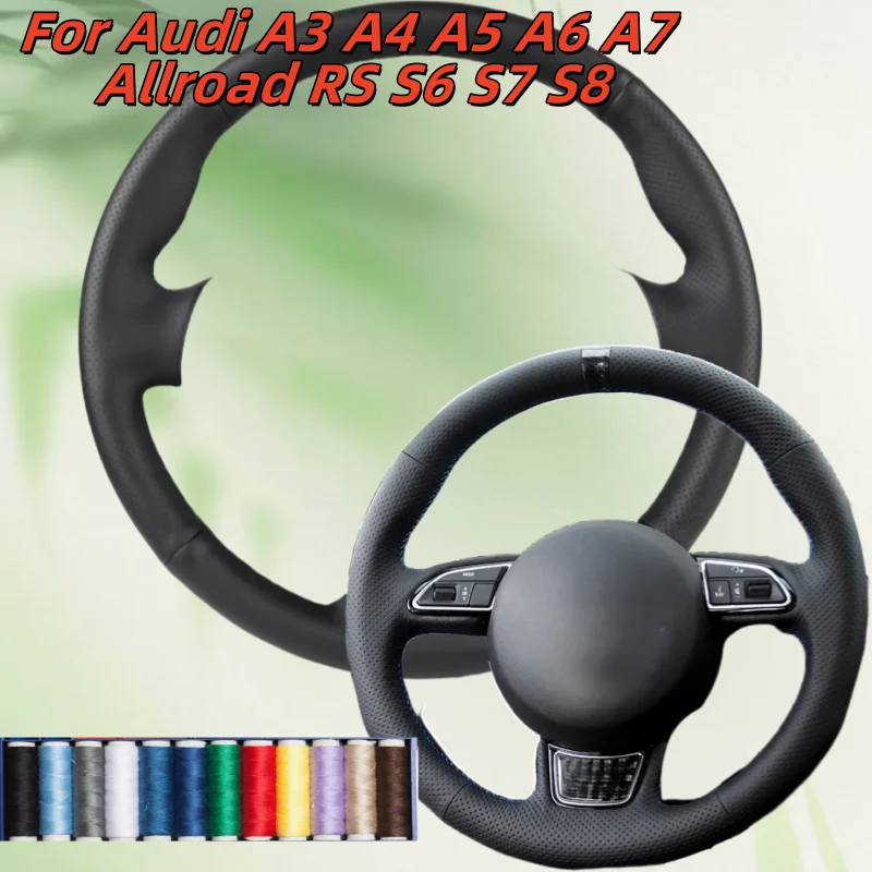 

Car Steering Wheel Cover Hand-Sewn Microfiber Leather For Audi A3 A4 A5 A6 A7 Allroad RS S6 S7 S8 Car Interior Accessories