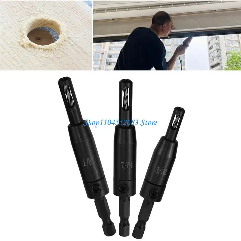 

Y6GD Door Self-centering Hinges Drill, Window Hole Opening Center Drill Bit Hole Puncher Woodworking 3/32", 7/64", 1/8"