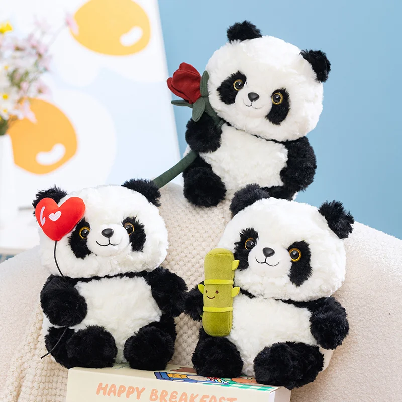 Kawaii الباندا HuaHua عقد الخيزران الورد ألعاب من القطيفة الكرتون محشوة الحيوان أزهار لطيفة الدب بلوشي دمية الفتيات لينة عناق وسادة ديكور