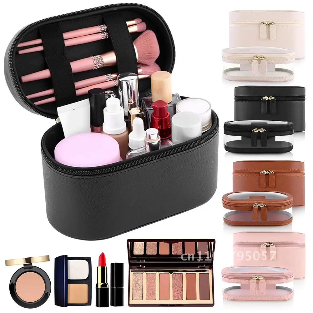 2Pcs PU Makeup Bag Set Travel Toiletry Bag Large Capacity Makeup Organizer Bag Simple Makeup Brush Bag for Women Girls