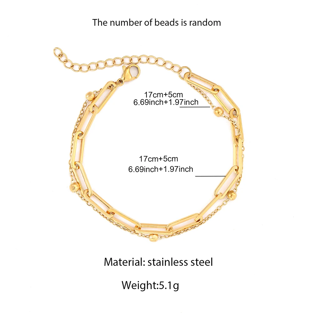 2pcs Dainty Gold Stackable Bracelet, Paperclip Chain & Ball Bead Chain, Minimalist Style, Women’s Everyday & Party Jewelry Gift