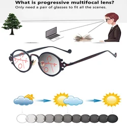 Oval Mini Outdoor Handcrafted Frame Photochromic Progressive Multifocal Reading Glasses +0.75 To +4
