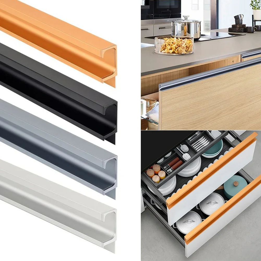 Gold Sliding Door Handle Embedded Slotted Handle Safe Grip Design Easy Installation Process Invisible Slotless Design