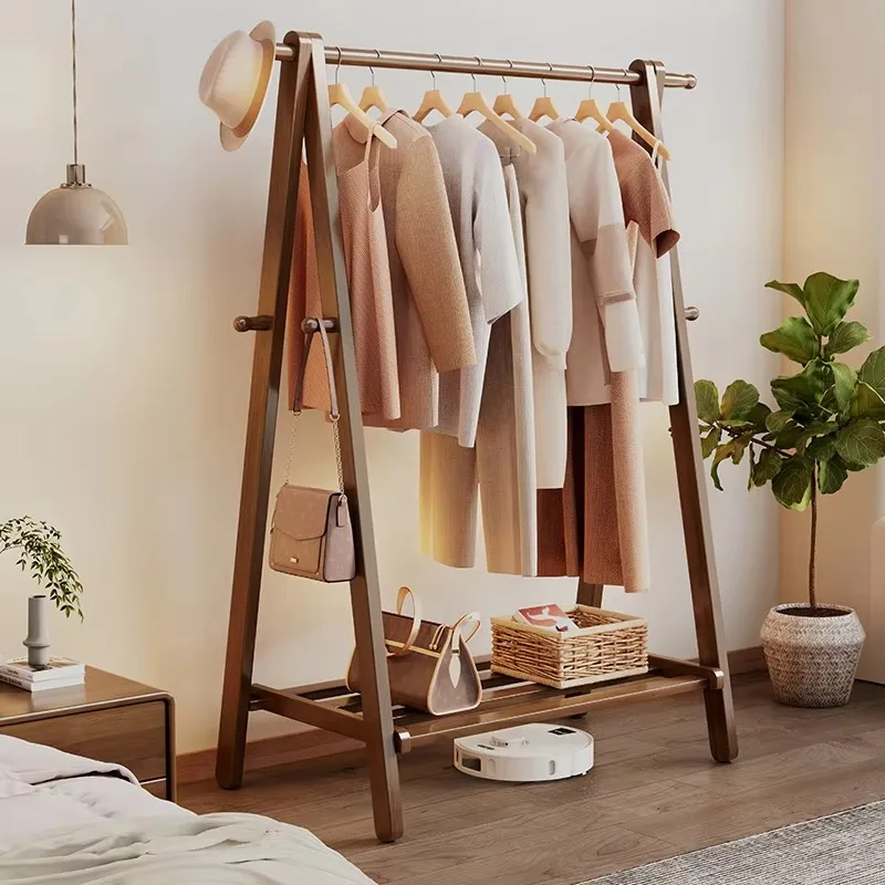 Nordic Modern Design Solid Wood Coat Hat Rack Simple Drying Clothes Rack Put Clothes Net Household Bedroom Floor Hanging Red
