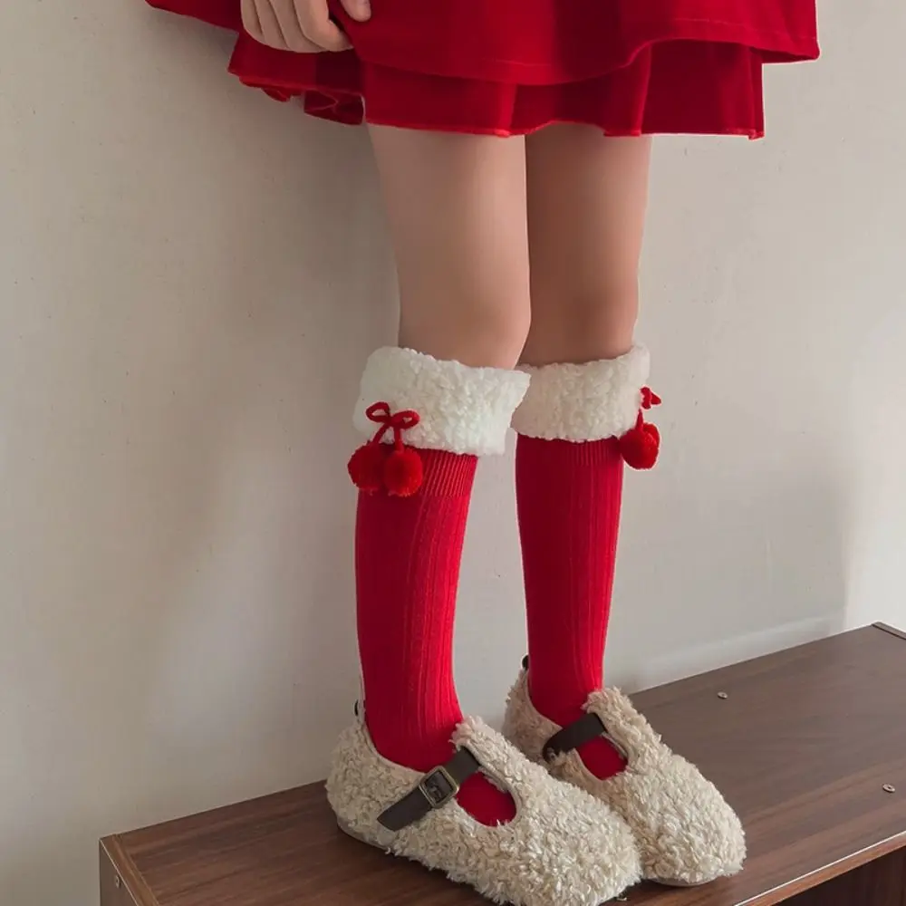Cute Warm Children's Socks Thicken Cotton Middle Tube Socks Red Children Red Socks Girl