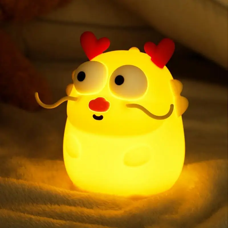 Recarregável Dragon Night Light para crianças, Luz noturna animal, Luzes de enfermagem de alimentação, Silicone Safe Pat Lamp