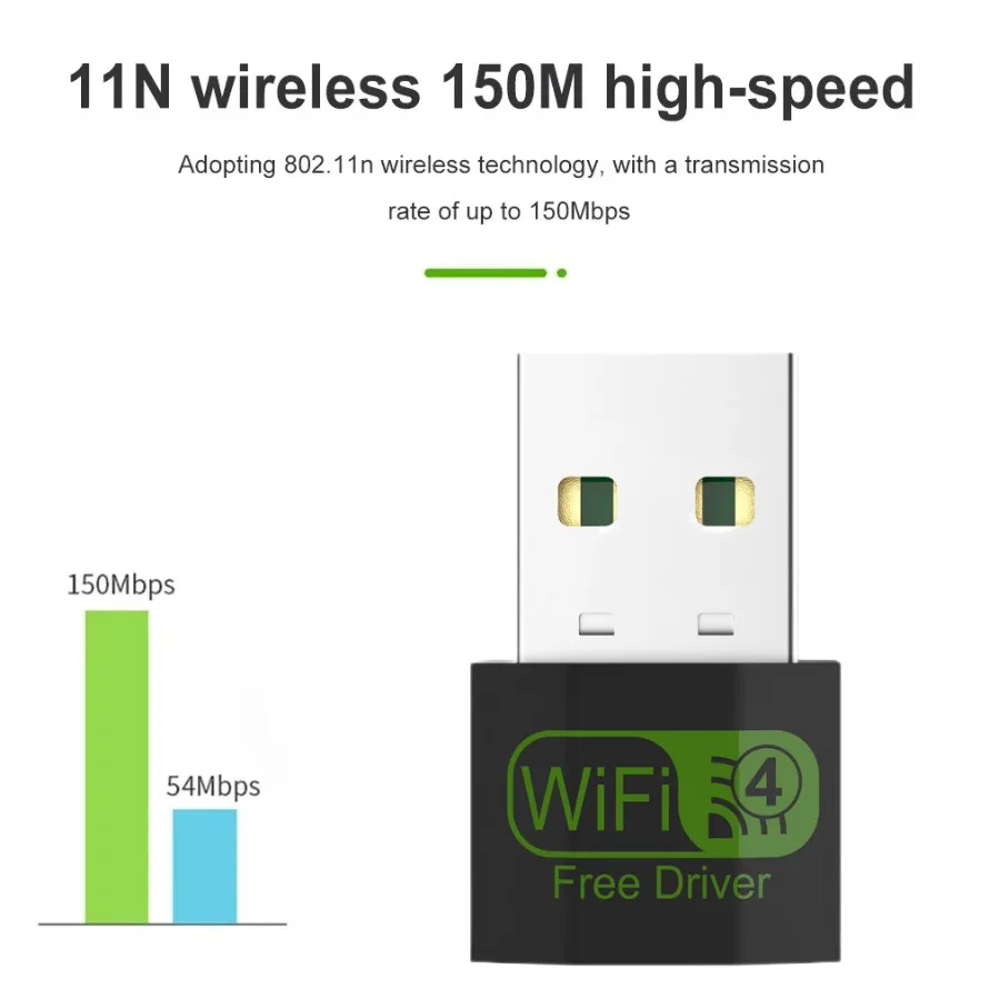 USB WiFi 어댑터 150Mbps 무선 네트워크 카드 2.4G USB 이더넷 WiFi 수신기 데스크탑 노트북 PC 무료 드라이브 용 802.11n USB Lan