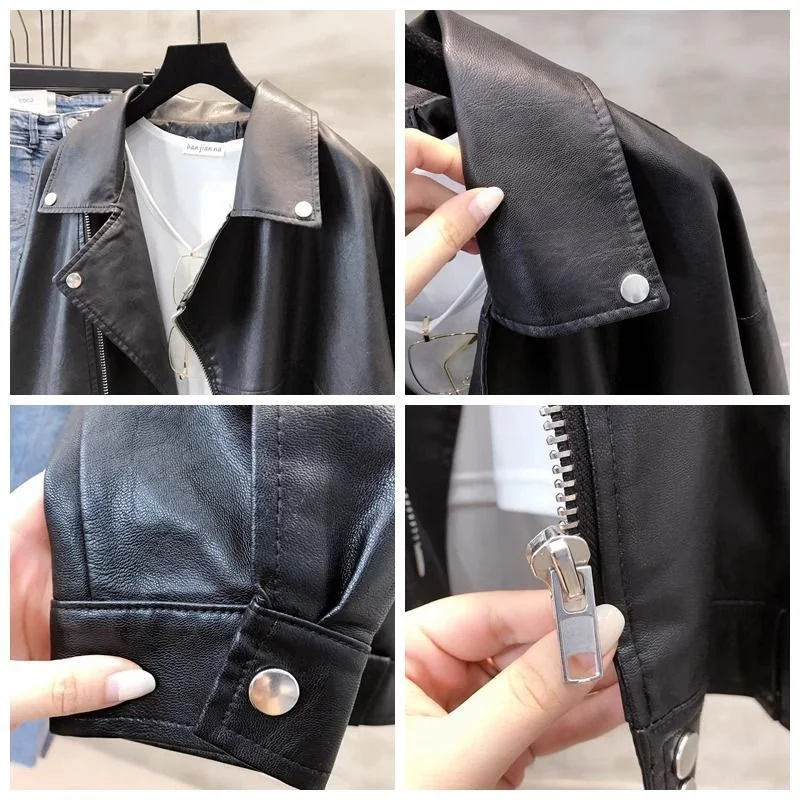 Wysokiej jakości płaszcz ze skóry PU damski 2025 wiosna jesień nowa amerykańska odzież wierzchnia damska fajna kurtka skórzana w stylu fan wagon płaszcz damski