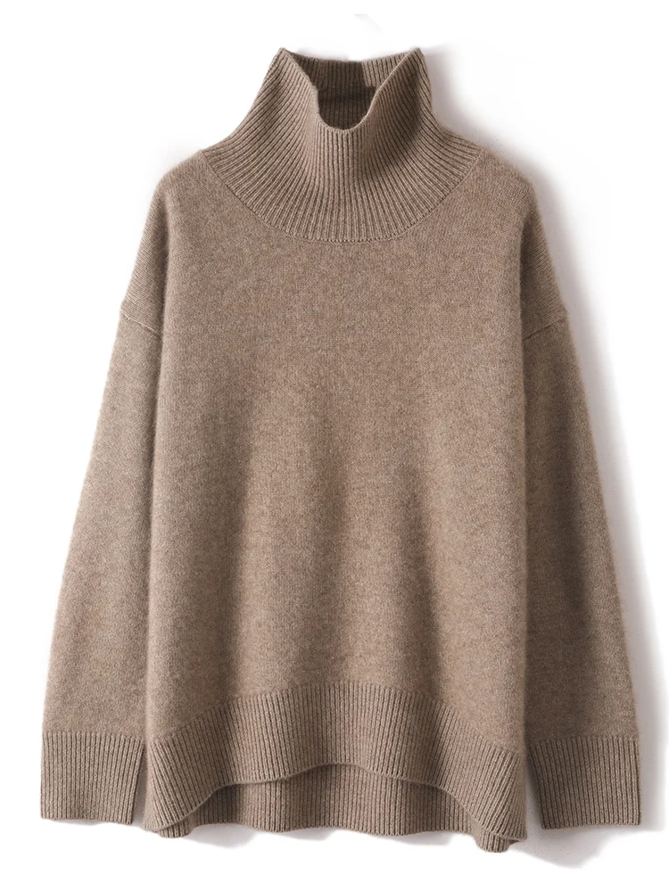 High Quality 100% Cashmere Thick Sweater For Winter Casual Loose Turtleneck Pullover Cashmere Knitwear Korean Style Fashion Tops