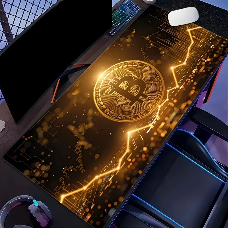 Bitcoin Logo Black Mouse Mat 40x90cm Gaming Keyboard Mousepad Office Anti-slip Carpet XXL Large Computer Trader Desk Pad