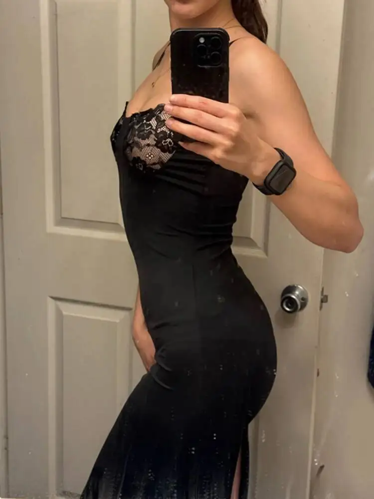 Strano Puss Sexy Camis Dress Donna Patchwork Petto Estate Elegante Skinny Elastico Stretch Maxi Aderente Clubwear Abiti