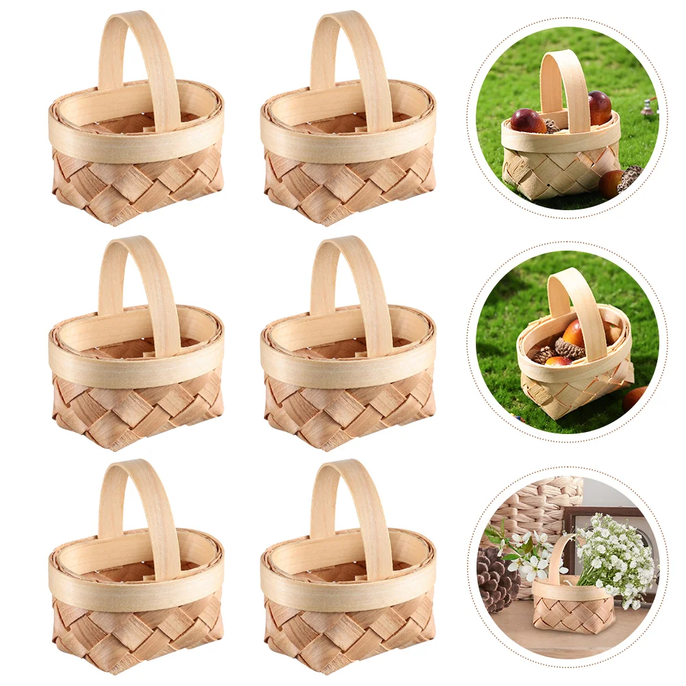 6 Pcs Wood Chip Basket Hanging Mini Farmhouse Tiny Wedding Woven Gift Miniature Decoration