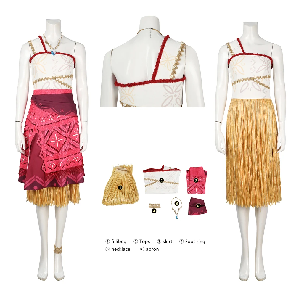 

Sexy Moana Cosplay Costume Vaiana Princess Dresses Necklace Uniform Suit Halloween Carnival Party Role Play for Adult Women