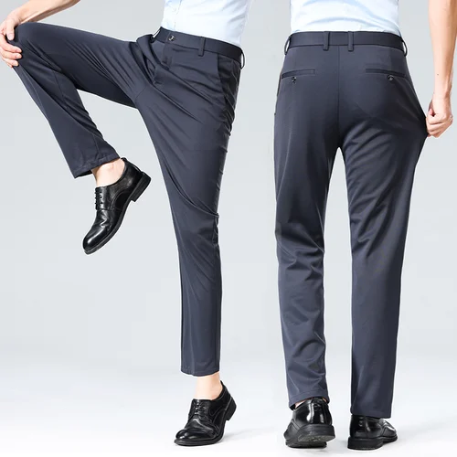 Imagen 1 del producto 29-42 Pantalones de verano para hombre, pantalones casuales elásticos rectos finos sin rastro, sin tela para planchar, sensación sedosa y fresca