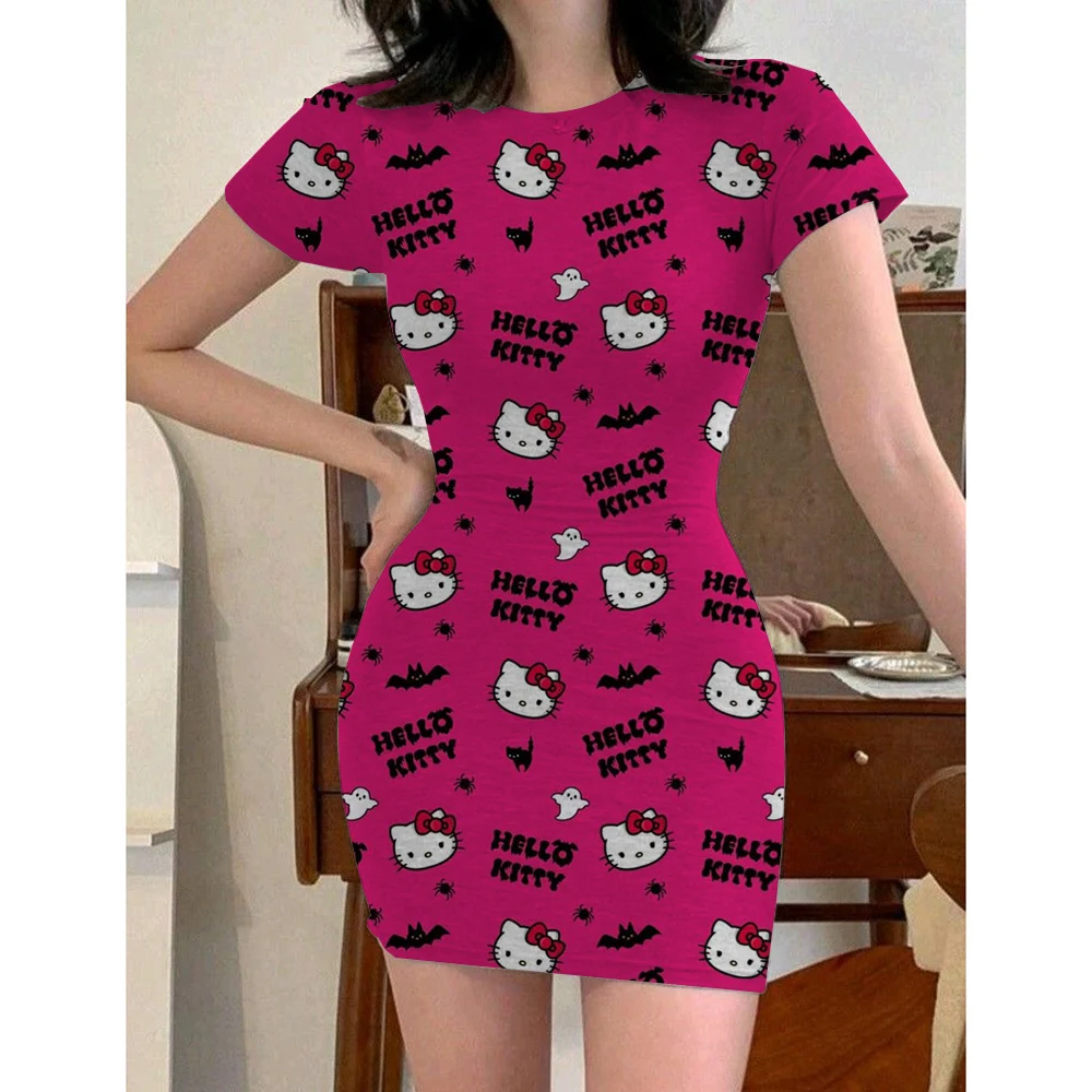 Été nouvelle robe fille Hello Kitty imprimé robe à manches courtes mère enfants Parent-enfant robe