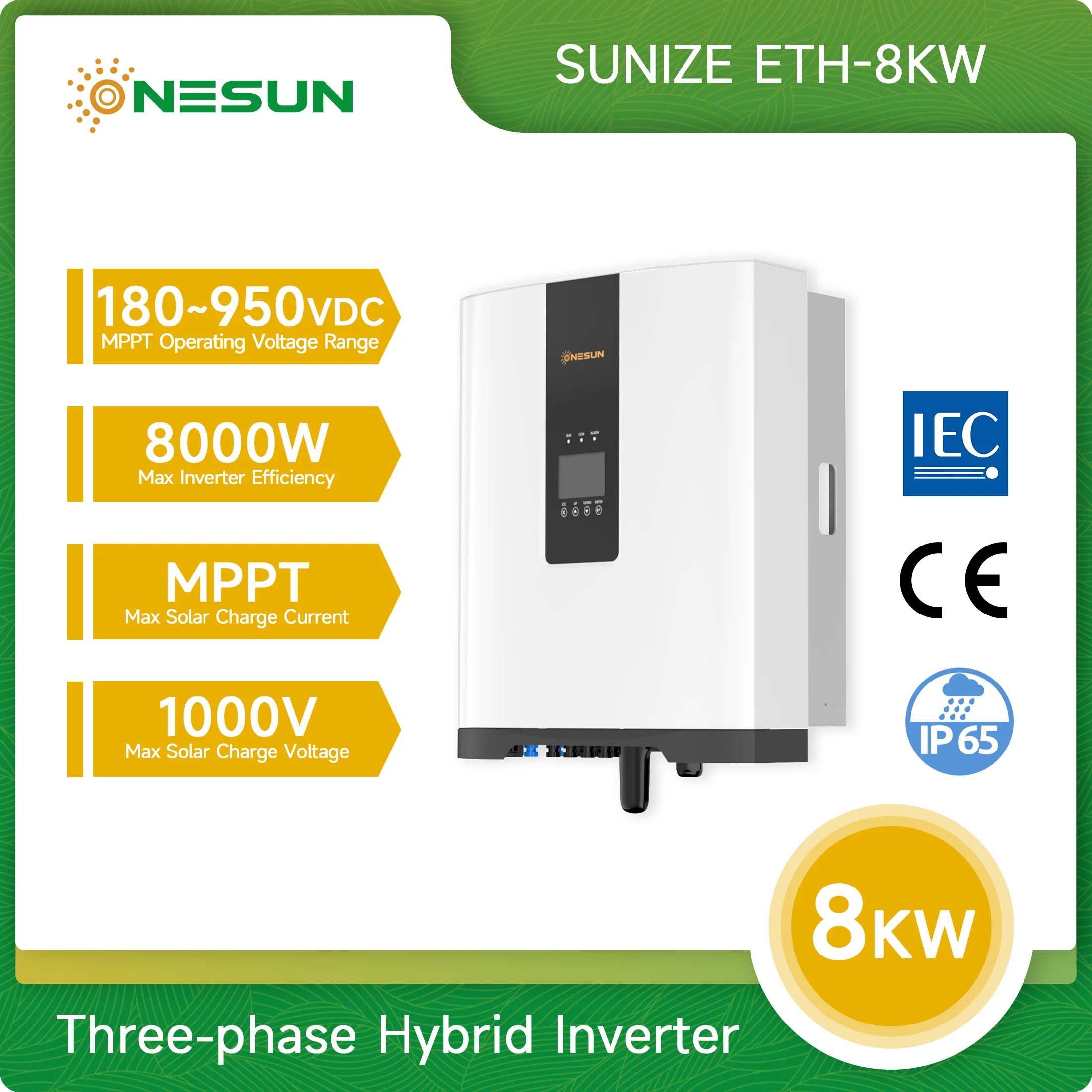 ONESUN 8KW Solar Inverter 48V 380V Grid Tie Inverter 3 Phase On Grid Off Grid Inverter With Max Solar Power 15000W MPPT