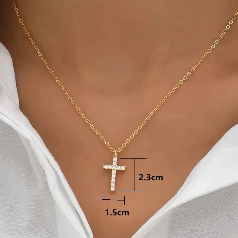 Snake Bone Chain with Zircon-studded Cross Pendant, Chic Premium & Multi-style Jewelry for Ladies