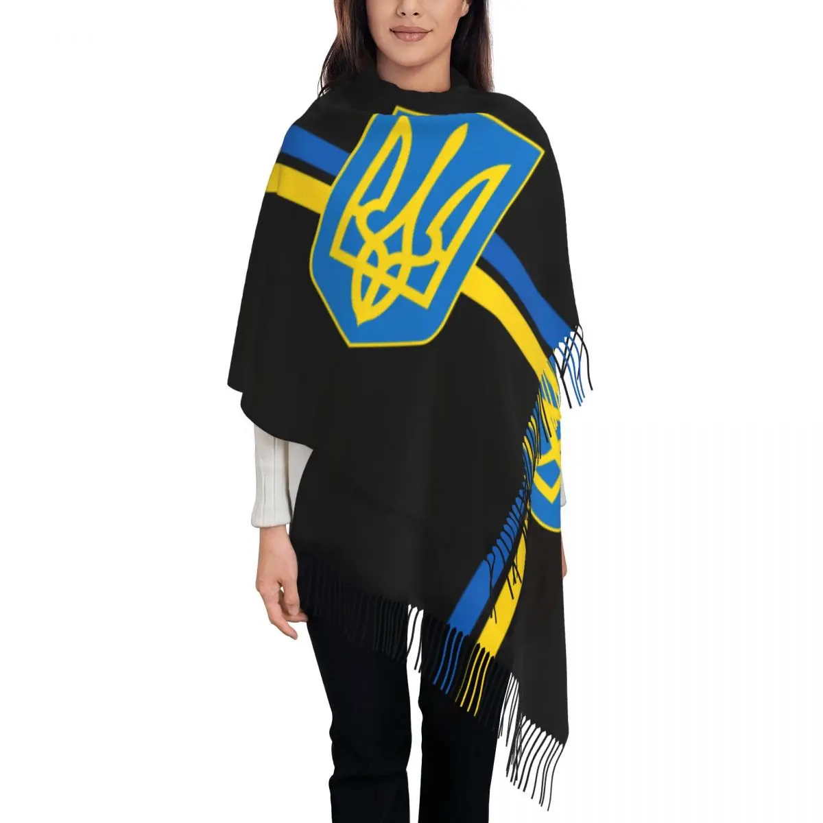 Personalized Print Flag Of Ukraine Stripe Scarf Women Men Winter Fall Warm Scarves Ukrainian Coat Of Arms Shawl Wrap