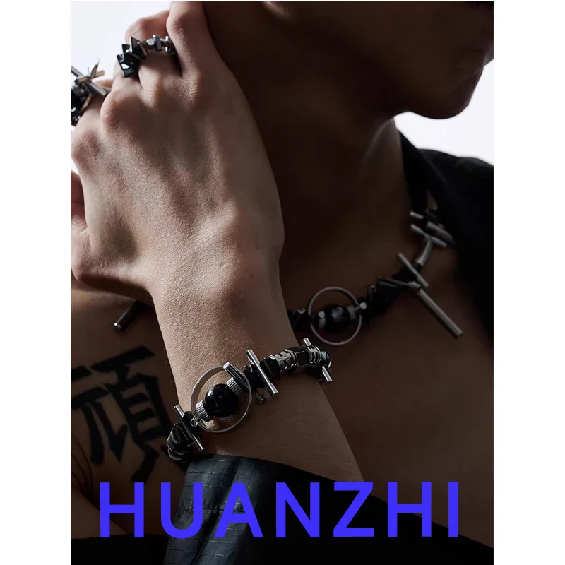 Cyberpunk Mechanical Style Metal Beaded Bracelet Fashion Mecha Design Cool Unisex Necklace for Women Men Party Couple Jewelry