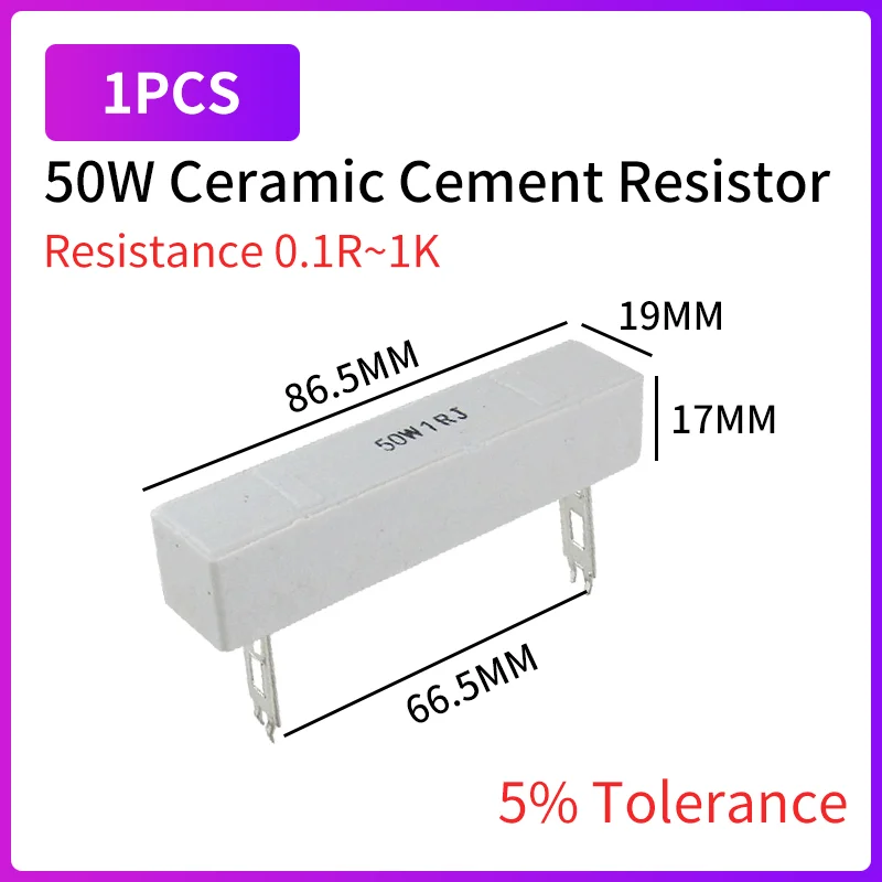 

50W Ceramic Cement Resistor Resistance 0.1R~1K 0.2R 0.22R 0.5R 1R 1.5R 2R 3R 10R 15R 25R 30R 50R 100R 200R 250R 300R 390R Ohm