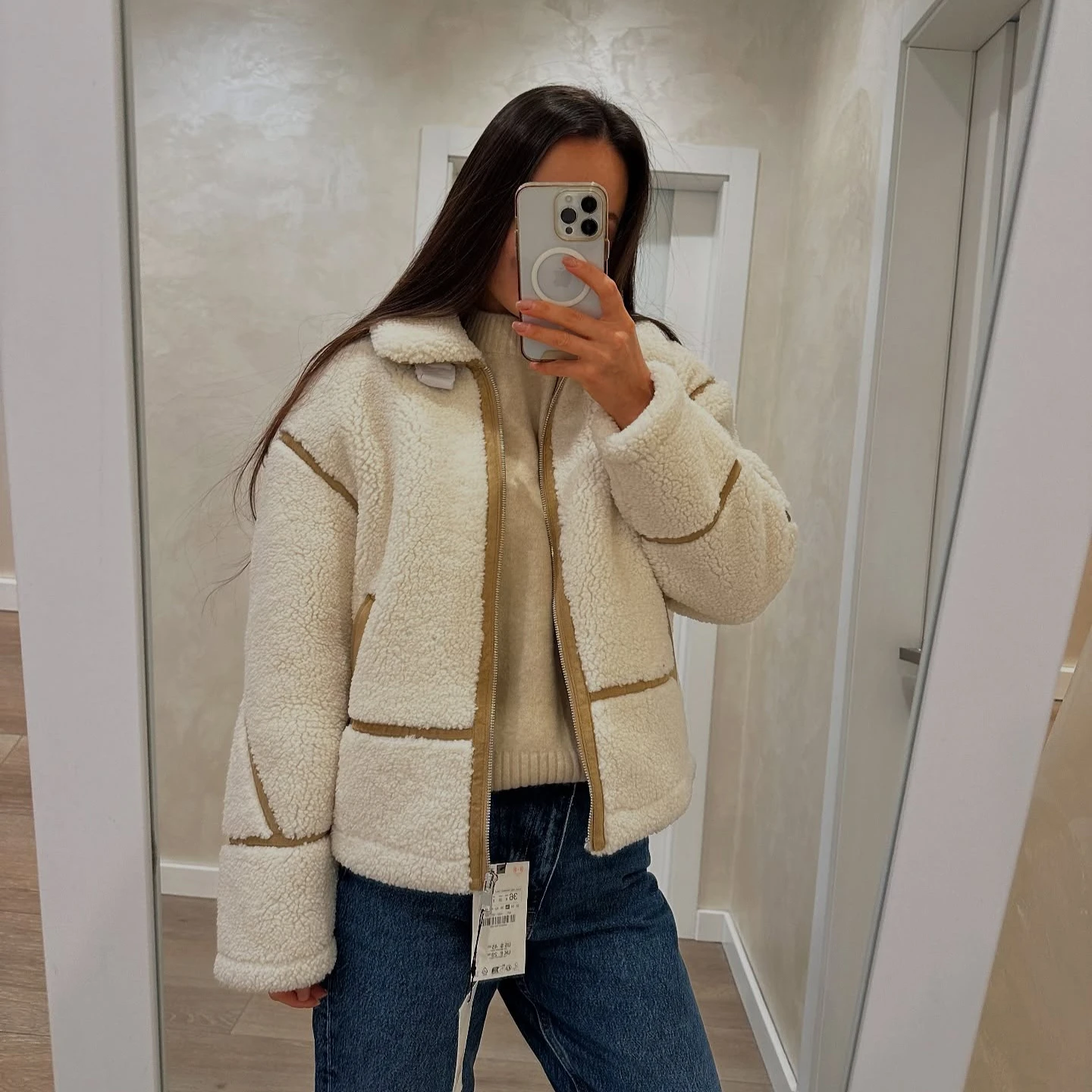 Women's Warm Lambswool Long Sleeve Zipper Jacket for Winter