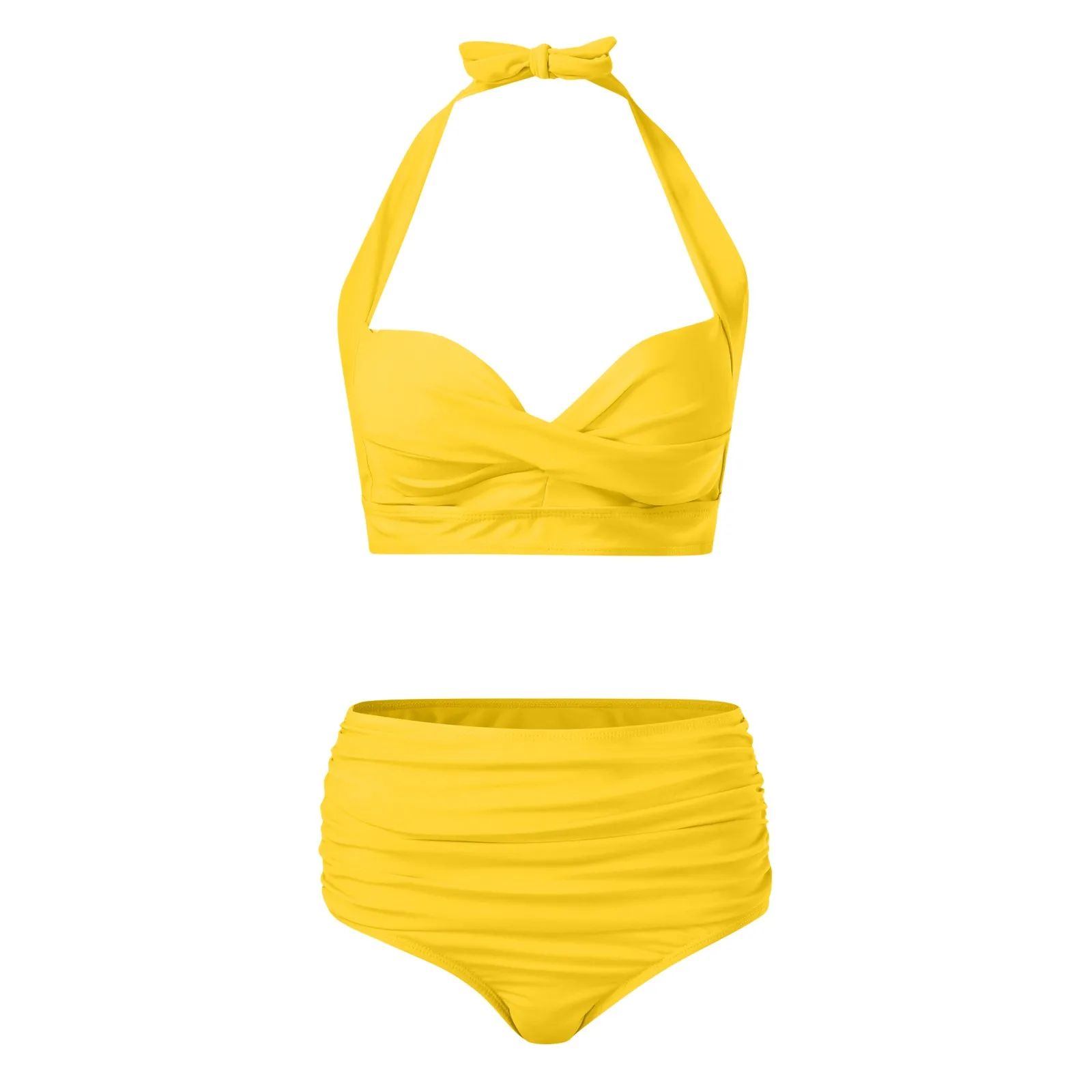 Bikini de cintura alta para mujer, traje de baño de 2 piezas, talla grande, estilo playero, 2024