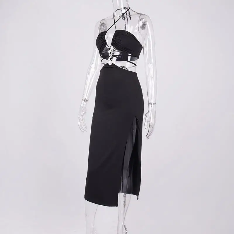 Nowa letnia długa sukienka z seksownym wycięciem i wysokim rozcięciem nadaje się na imprezy, wakacje i plaże