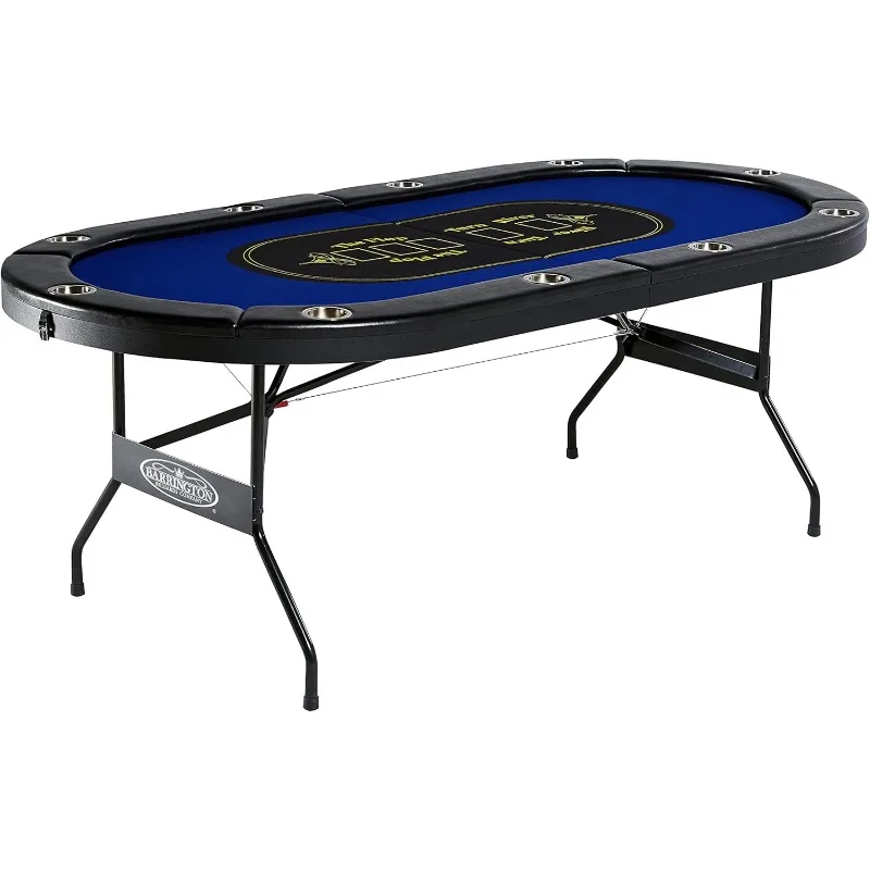 10 Player Classic Poker Table with Padded Rails and Cup Holders, Black/Blue, 84 Inches