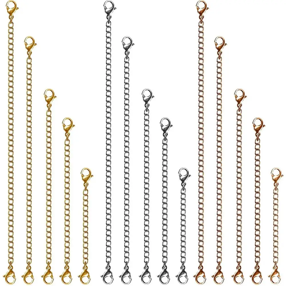 Estensore per collana da 2,5/5/7,5/10/12,5/15 cm, connettore con chiusura a moschettone con catena di coda di estensione estesa per bracciale dorato argentato