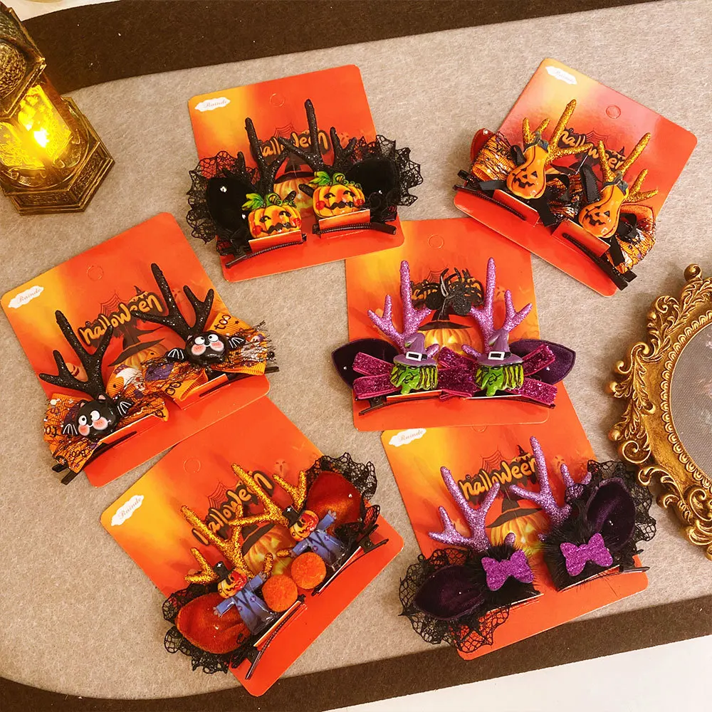 إكسسوارات شعر الهالوين قبعة الساحرة أغطية الرأس للفتيات الصغيرات-شريط القوس دبوس الشعر شبح اليقطين الخفافيش مقاطع الشعر لتزيين الحفلات #2