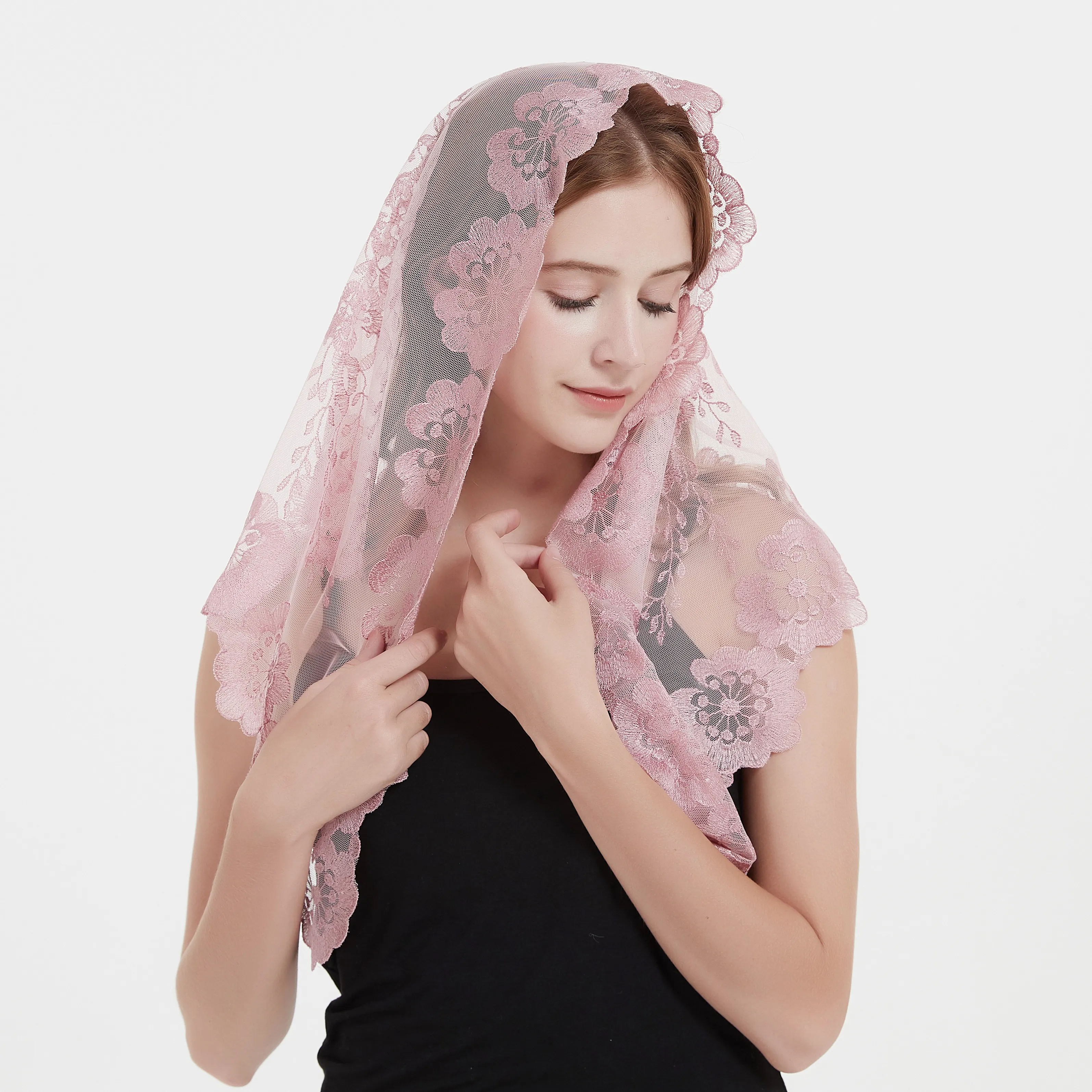 Mantilla de encaje de estilo español para mujer, velo de boda de Iglesia, cubierta de cabeza Católica