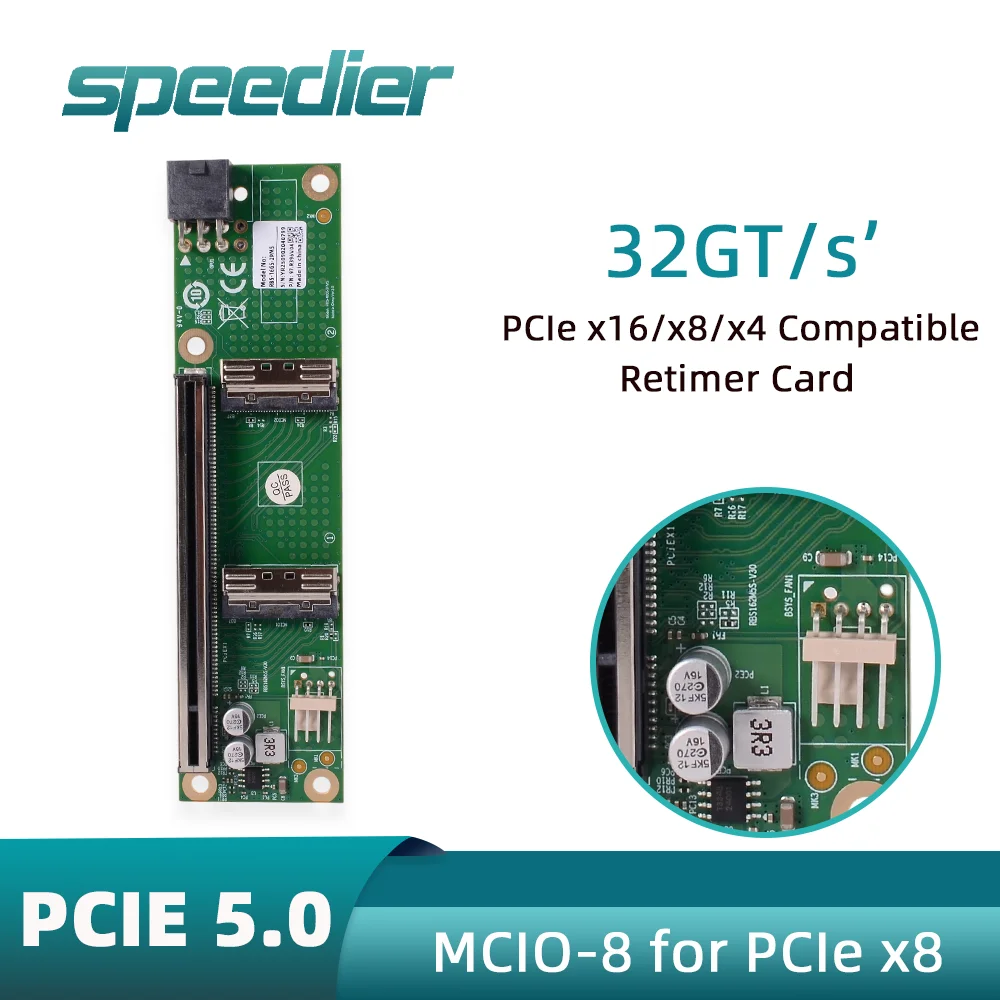 PCIe 4.0 5.0 16x для SlimSAS MCIO Split Card SFF-8654 Базовая пластина с одним слотом для графического процессора, внешний кабель-адаптер расширения