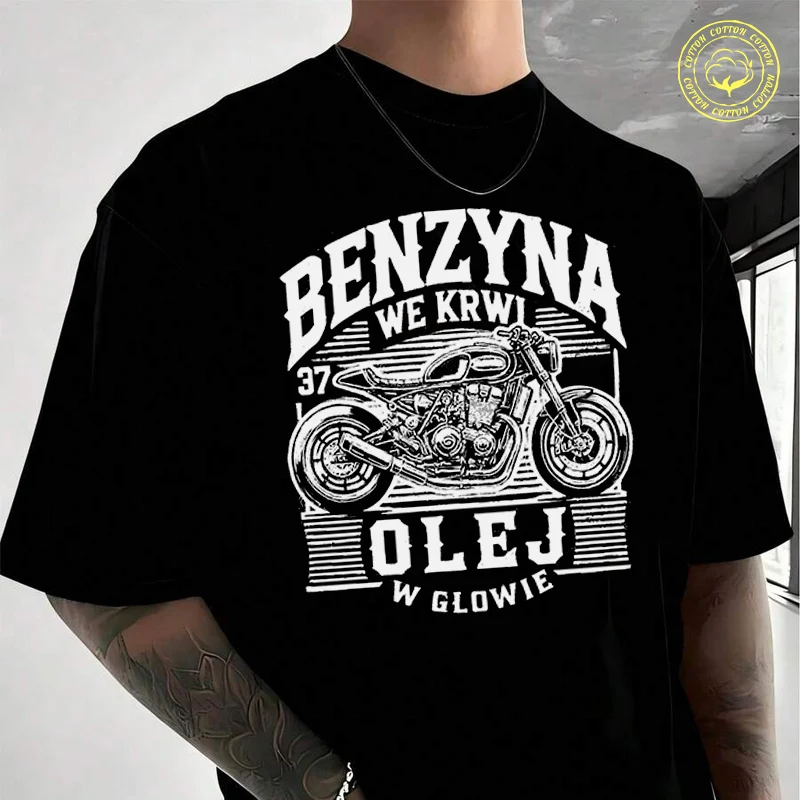 

Men Cotton T-Shirt Retro Biker Design With BENZYNA Text Moto T Shirt O-neck Short Sleeve Tees Fashion Hip Hop Tshirt