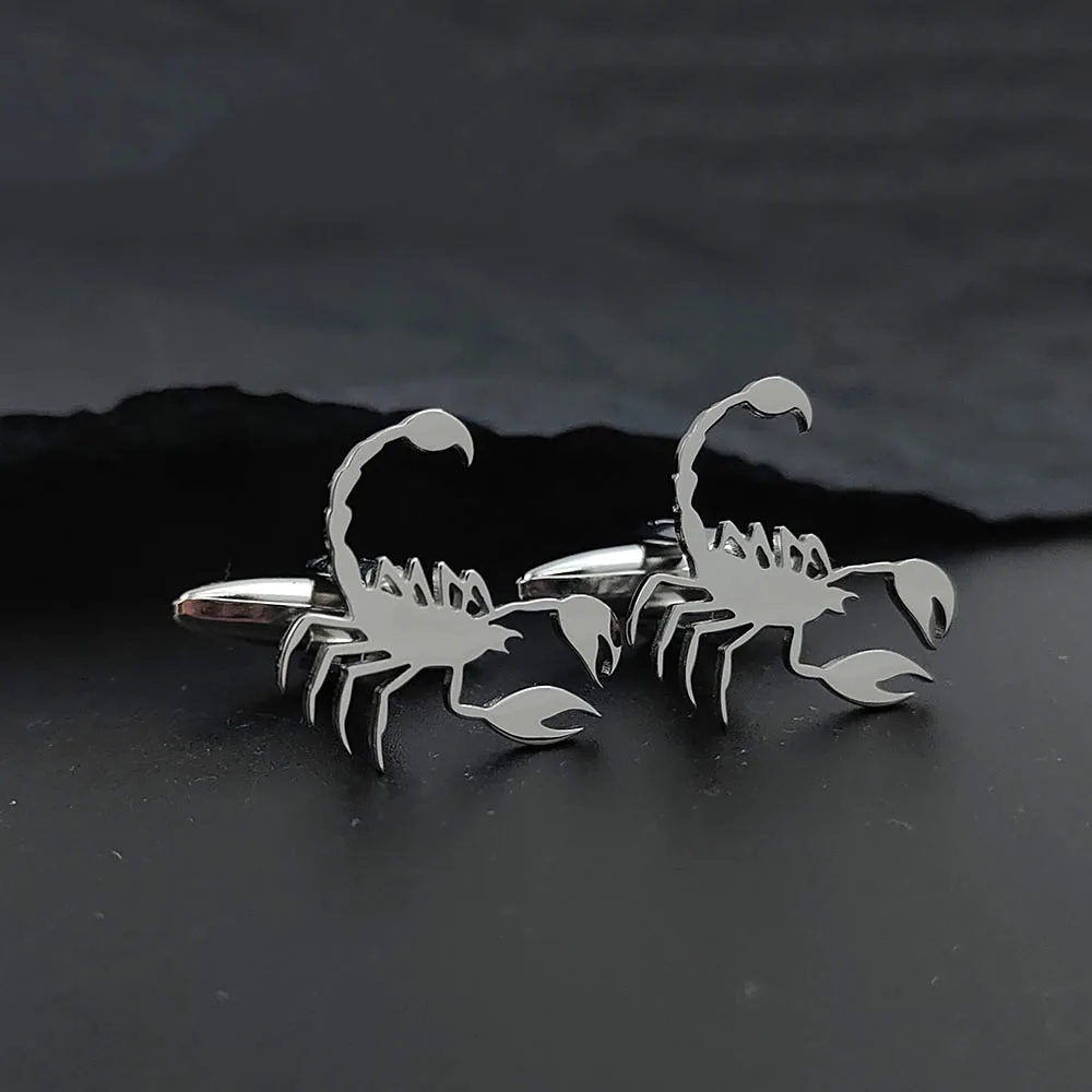 New punk style scorpion men's cufflinks stainless steel 18K, niche design suit, high quality waterproof, suitable for men to wea