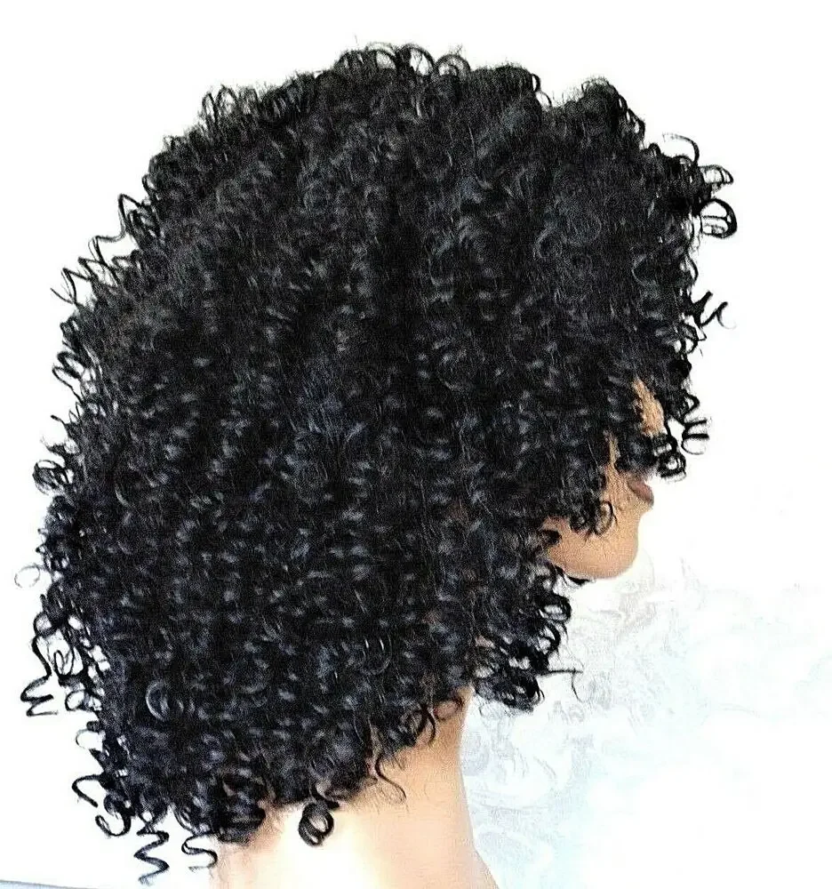 Good Quality Great Volume Natural Black Kinky Curly Full Synthetic Wig