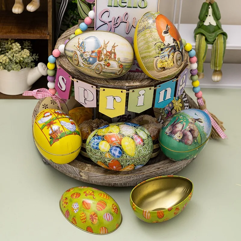 Iron Easter Egg Candy Box Colorful Rabbit Chick Tin Egg Storage Box Spring Festival Happy Easter Day Kids Gift Packaginbg Favor