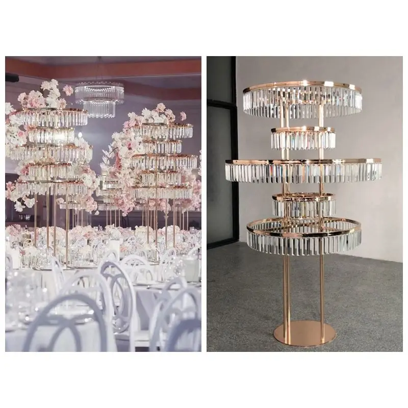 wedding decoration centerpieces tall five layer crystal gold flower stand