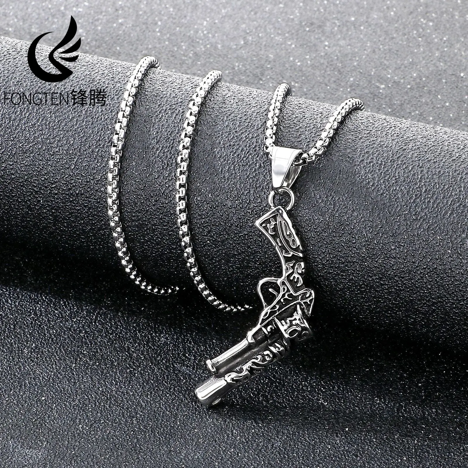 Fongten Stainless Steel Toy Gun Pendant Necklace For Men Hip Hop Exquisite Box Chain Birthday Gift Fashion Jewelry Banquet