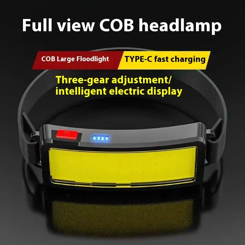 Powerful LED Industrial Headlamps COB Head lamp for 3 Modes Rechargeable with Built-in Battery Outdoor Hiking Camping Headlamp