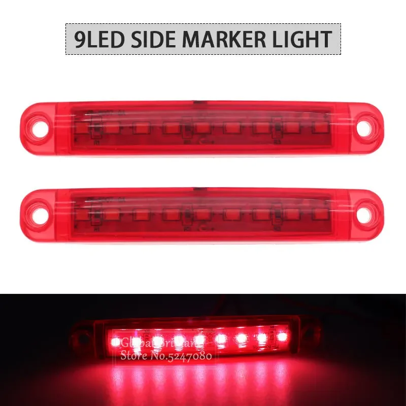 2pcs Red 9LED Bus Truck Trailer Truck 24V LED Lights Side Marker Light Waterproof LED Light Tail Indicator Parking Light