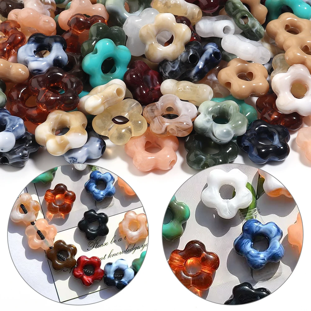 30pcs/lotTwo‑Tone Hollow Flower Acrylic Beads Large Hole Loose Spacer Bead for DIY Bracelet Necklace Jewelry Making