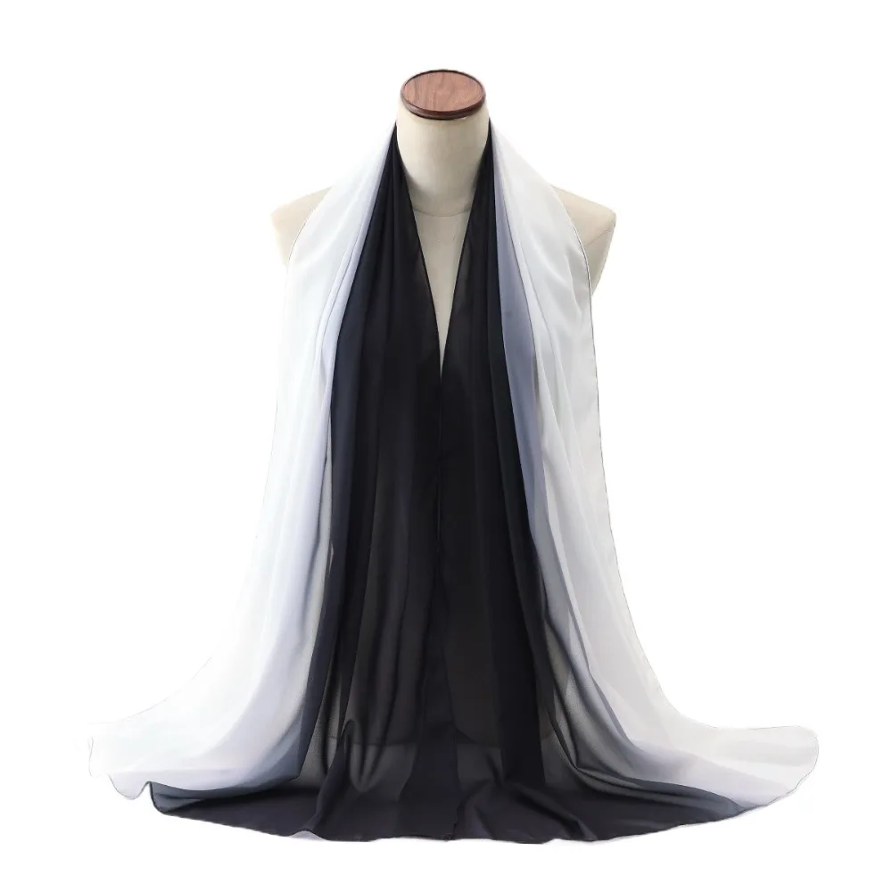 

Мягкий шифоновый платок в этническом стиле с градиентным цветом, тонкий исламский тюрбан, длинный головной платок для женщин